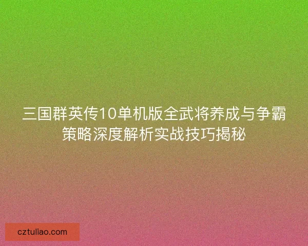 三国群英传10单机版全武将养成与争霸策略深度解析实战技巧揭秘 三国群英传10单机版全武将养成与争霸策略深度解析实战技巧揭秘